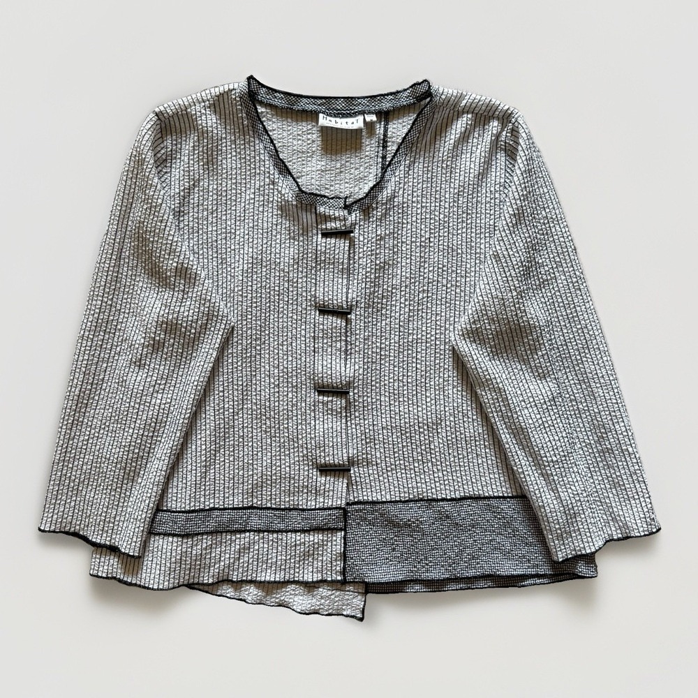 Habitat Textured Crinkle Jacket Sz M Asymmetrical Artsy Toggle Lagenlook Striped